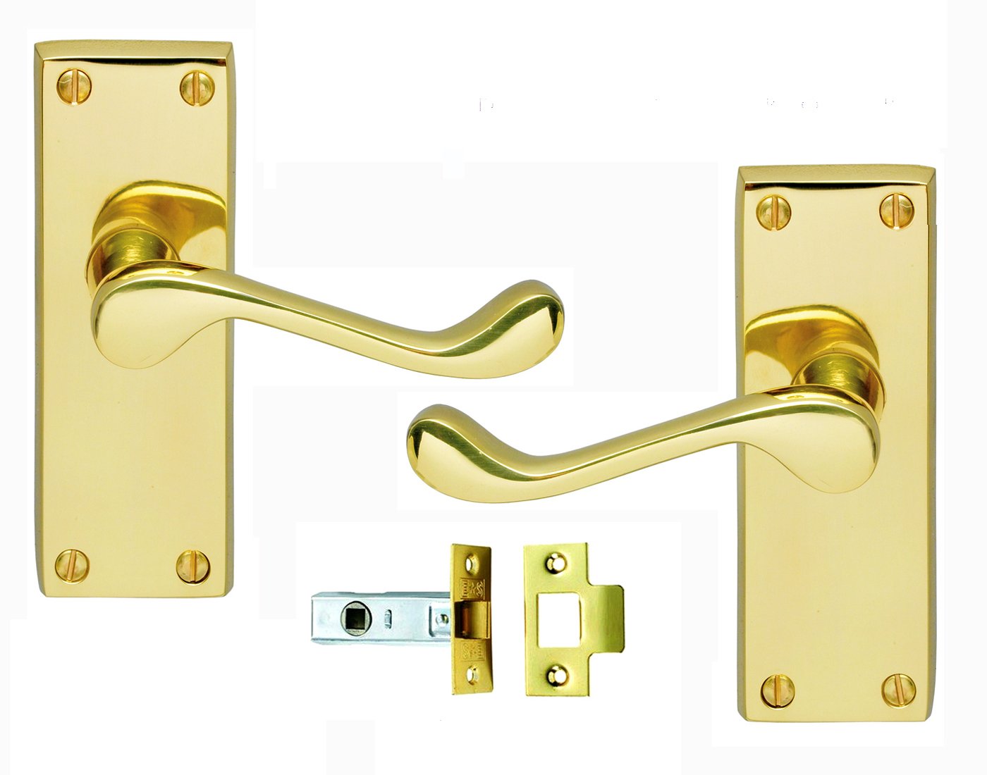 Carlisle Brass - Victorian Scroll Lever Latch Door Handles and 64mm Mortice Tubular Latch Set for Interior Doors (Polished Brass)