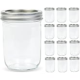 Yodecy 12 Pack 16 oz Wide Mouth Clear Mason Jars with Silver Metal Lids, Canning Jars for Overnight Oats, Food Storage, Dry F