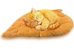 Romaneco Leaf Shaped Self-Warming Cat Bed Mat – 26"x20" Flannel & Cotton Pet Pad, Warm Pet Cat Mat for Indoor, Soft Kitten Cushion & Puppy Mattress (Yellow)