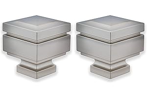 BLASTHOME® Luxury Step Square Finials – Fits Only Signature Collection Curtain Rods (Rod Not Included) – Premium Quality, Heavy Metal – Set of Two – Brushed Nickel Finish
