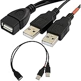 HIGHROCK 30cm USB 2.0 a Power Enhancer Y 1 Female to 2 Male Data Charge Cable Extension Cord(1pc)