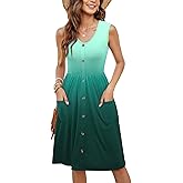 MOLERANI Women Summer Dresses Sleeveless Casual Loose Swing Button Down Midi Dress with Pockets,Dark GN Gradient,XL