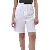 Amazhiyu Women's 100% Linen Casual Bermuda Summer Lounge Shorts High Waisted