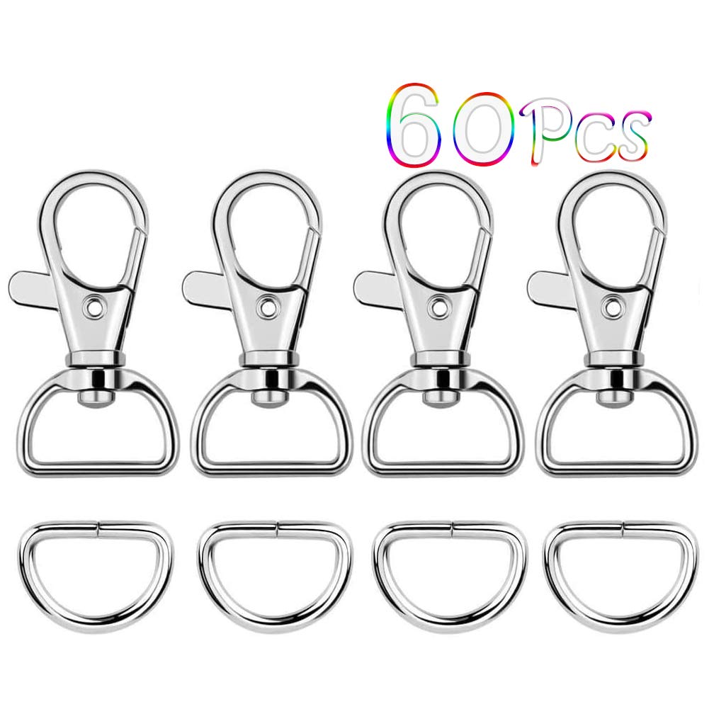 Paxcoo 60Pcs Key Chain Hooks with D Rings for Lanyard and Sewing Projects