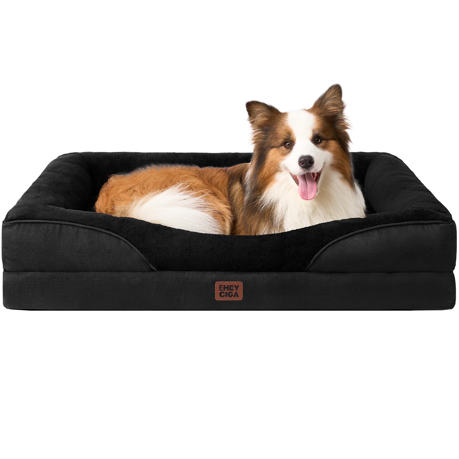 Photo 1 of EHEYCIGA Memory Foam Dog Bed for Large Sized, Orthopedic Dog Sofa with Sides and Waterproof Liner, Washable Bolster Pet Couch with Removable Cover, 41x27x7.5 Inch, Black