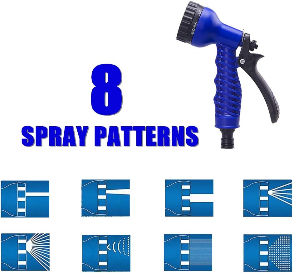 IROCH Expandable Garden Hose - Blue Expanding Flexible Water Hose Pipe with 8 Function Spray Gun/Hose Hanger/Storage Bag/Various Fittings (75FT) : Garden & Outdoor