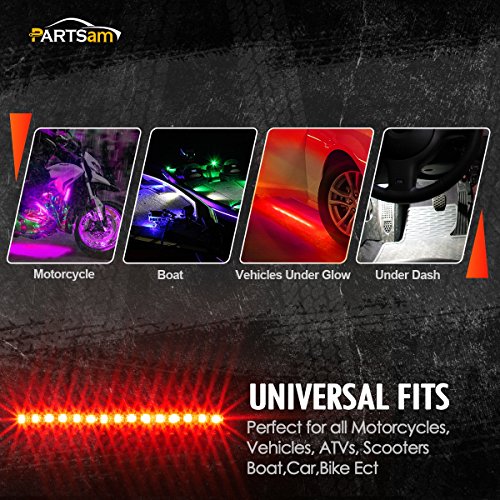 Partsam 2pcs Car Interior Under Dash Floor Decorative LED Lights Strip Red 2 x 12 15LED - Thumbnail 3