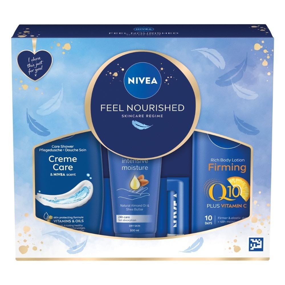 NIVEA Feel Nourished Gift Set (4 Products), Skincare Women's Gift Set with NIVEA Shower Cream, Firming Body Lotion, Intensive Moisture Hand Cream and Caring Lip Balm — image 1