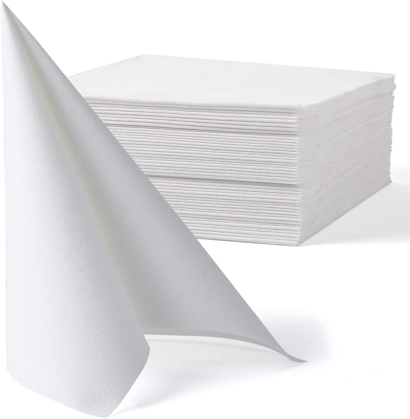 MORGIANA 50 PCS Linen Feel Disposable Paper Napkins 40 x 40 cm Disposable Airlaid Napkins Serviettes Perfect for Wedding Restaurant Party Birthday Dinner (White)