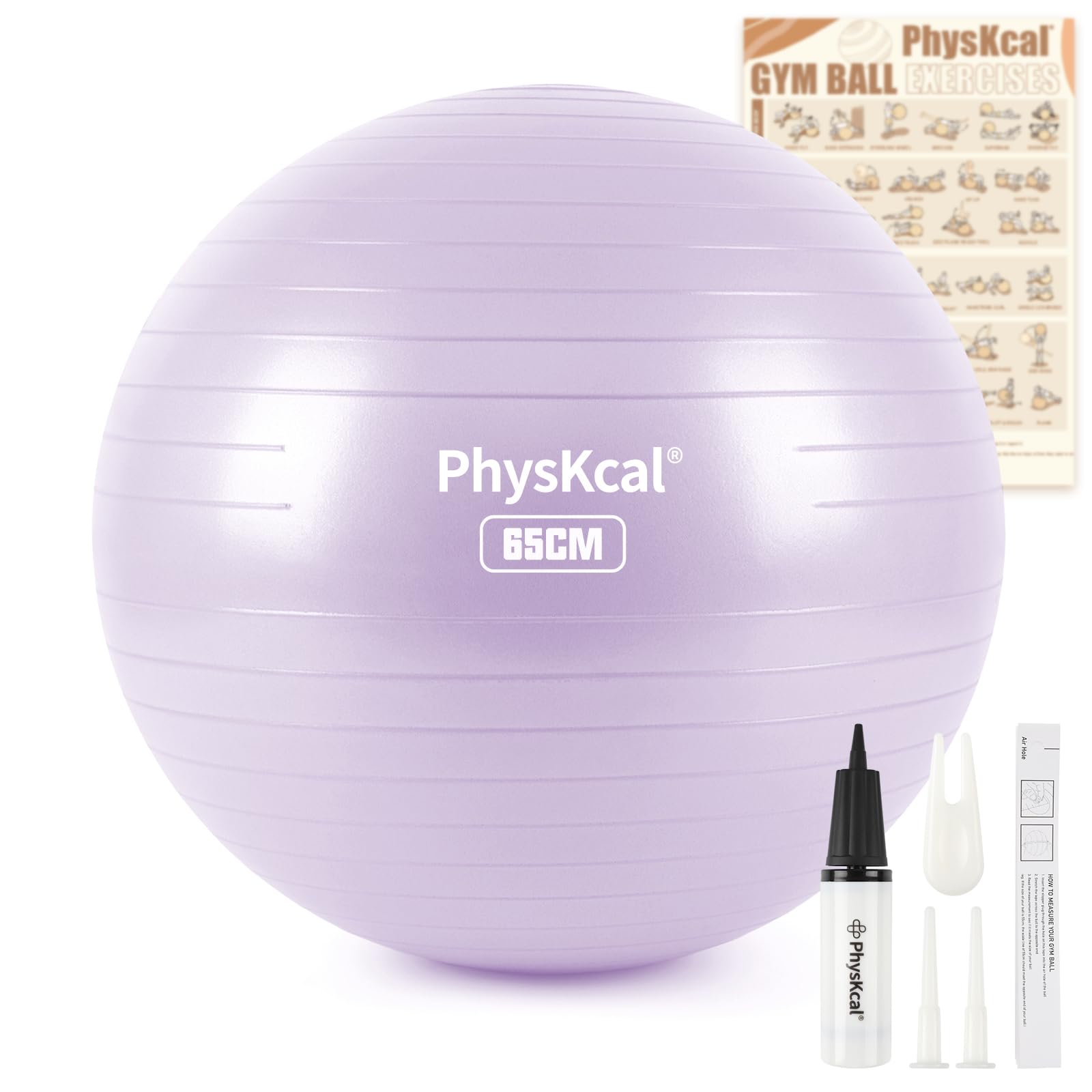 PhysKcal Gym Ball 65cm Purple Exercise Swiss Ball for Fitness Yoga Pilates Pregnancy, Anti Burst Ball Chair for Balance, Stability, Quick Pump Included โ image 1