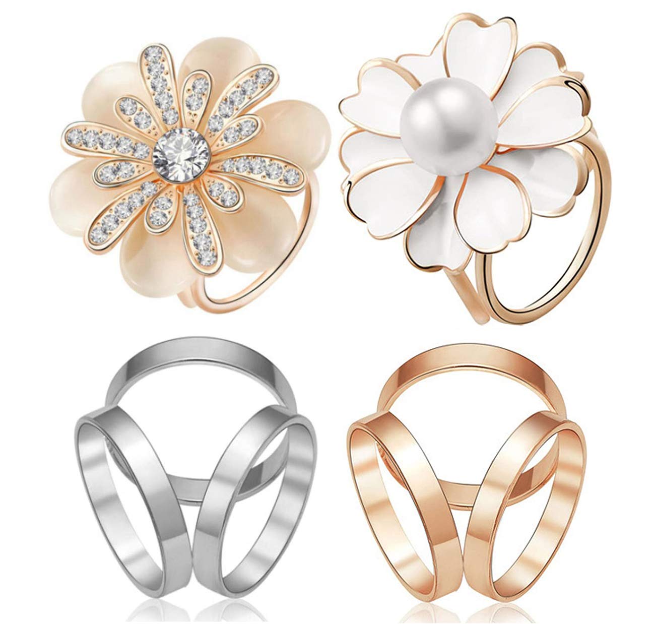 CAREOR 4 Pack Ladies Girls Three Rings Silk Scarves Clip Enamel Simple Style Scarf Ring Smooth Buckle Women Accessories for Clothing Scarf Shawl