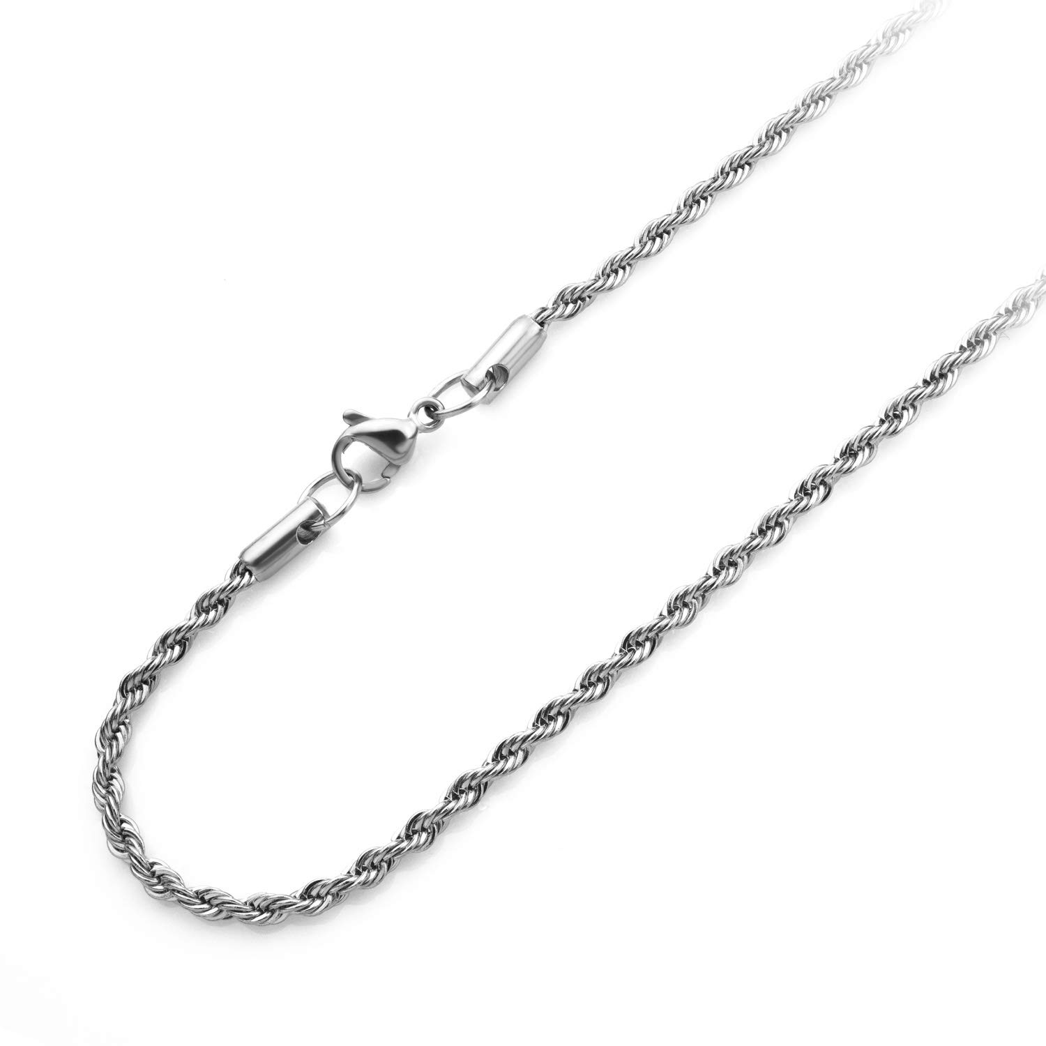 555Jewelry Stainless Steel Metal Unisex Women Men Classic Solid Hypoallergenic Braided Twisted Thin Singapore Rope Chain Link Lobster Claw Fashion Accessory Jewelry Necklace, Silver 18 Inch — image 1