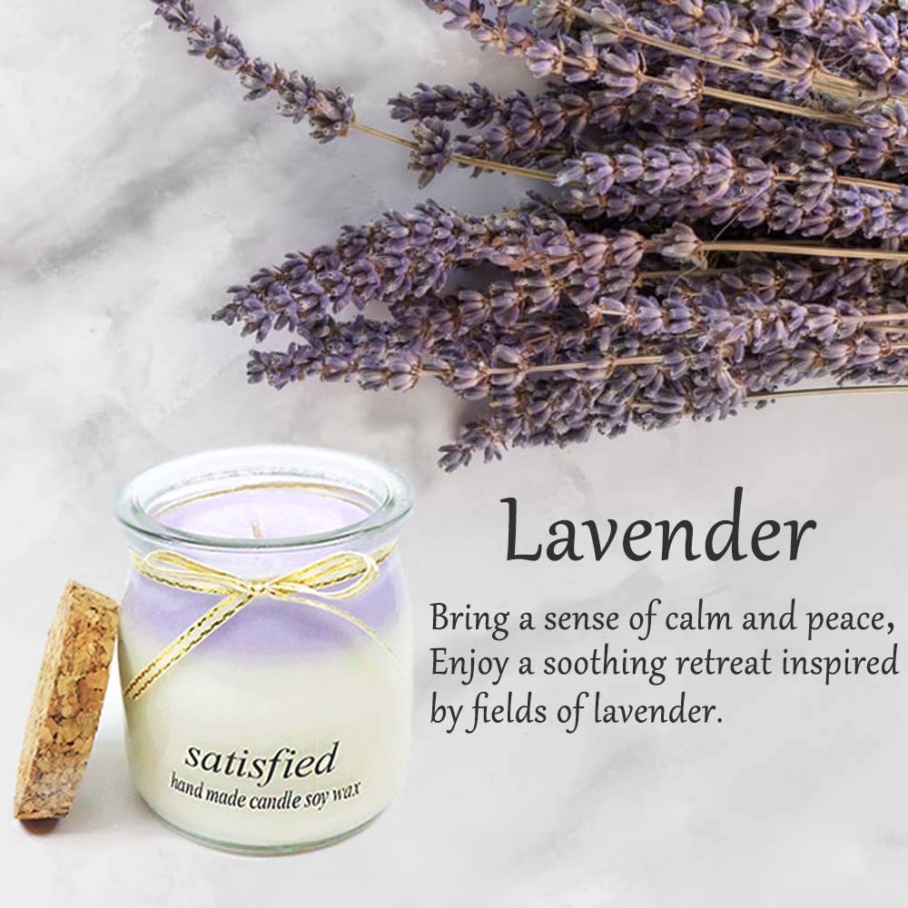 Scented Candle, Natural Soy Wax Double Color Milk Bottle Jar Candle, Lavender, Relax & Fresh air, Purple