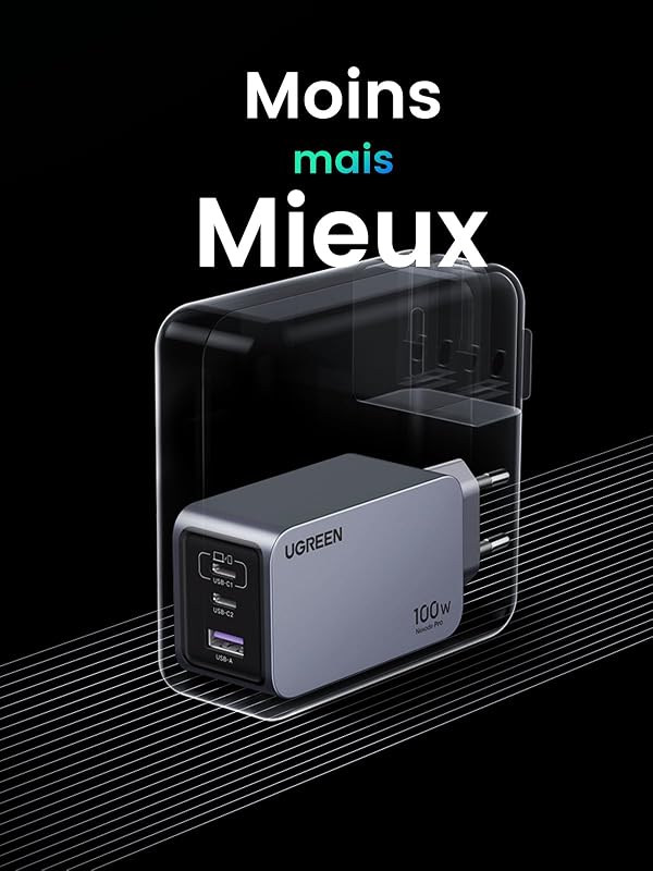 Nexode Pro 100W Chargeur Rapide USB C 3 Ports GaNInfinity Tech