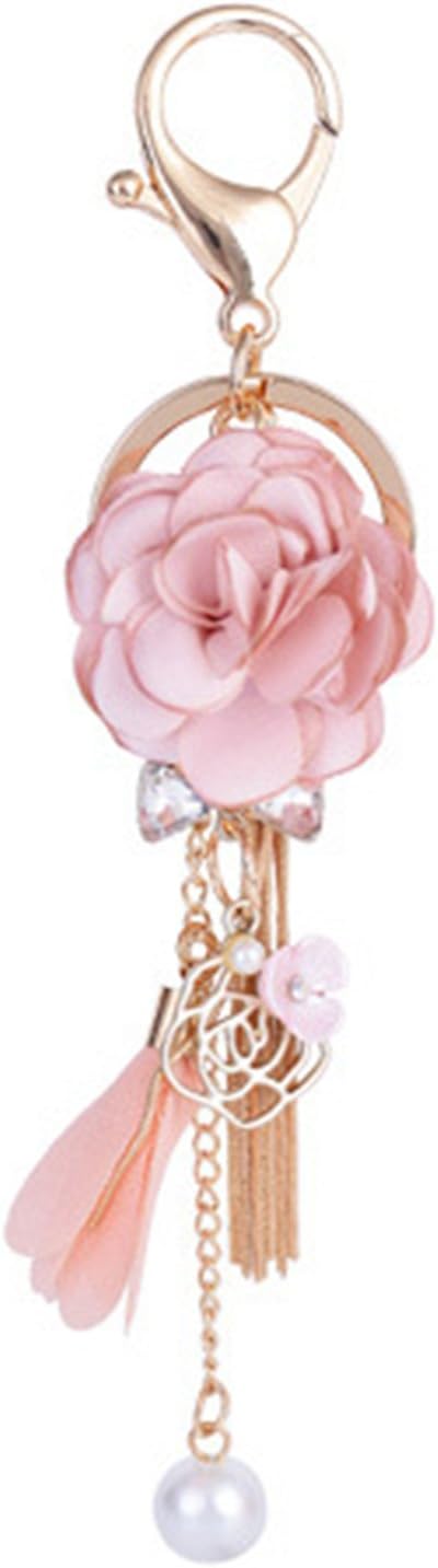 ZOONAI Flower Tassel Keychain Pearl Car Keyring Holder Purse Handbag Pendant (Pink)