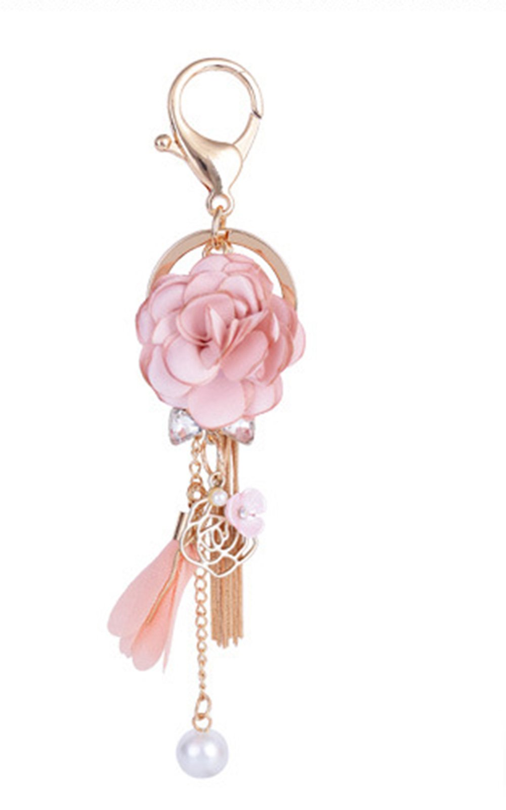 ZOONAI Flower Tassel Keychain Pearl Car Keyring Holder Purse Handbag Pendant (Pink) โ image 1