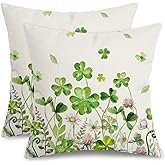 AACORS St.Patrick's Day Pillow Covers 16X16 Inch Set of 2,Shamrock Floral Decorations Holiday Spring Decorative Pillow Case Decor for Sofa Couch (Green)