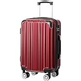 Coolife Luggage, Suitcase with Durable and Lightweight, Checked Luggage with PC+ABS Hardshell, Dual Spinner Wheels, TSA Lock, and YKK Zipper (wine wind new, M(24in))