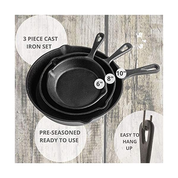 Pre-Seasoned-Cast-Iron-Skillet-Frying-Pans-Oven-Safe-Cookware-for-Indoor-Outdoor-Use-Grill-StoveTop-Black-3-Piece-Chef-Set-6-Inch-15cm-8-Inch-20cm-10-Inch-25cm nuovva Pre-Seasoned Cast Iron Skillet Frying Pans Oven Safe Cookware for Indoor & Outdoor Use - Grill, StoveTop, Black…