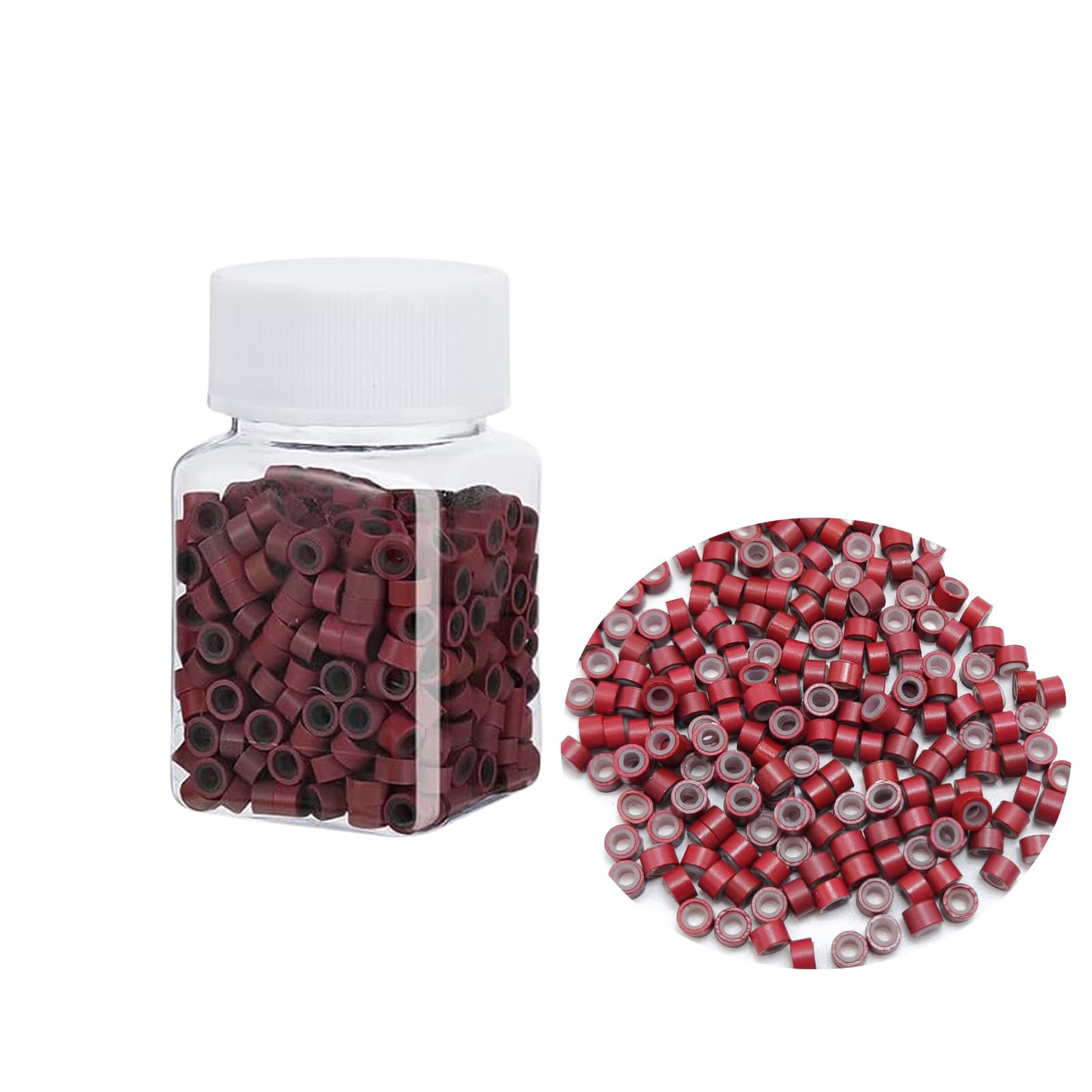 Photo 1 of 1000 Silicone Micro Link Rings 5mm Lined Beads Deadlocks for Hair Extensions Tool (1000Pcs(Pack of 1) (500Pcs, Wine Red)