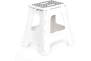 Kikkerland Rhino Foldable Step Stool – Holds Adults up to 300 Lbs, Best for Kitchen & Bathroom – Collapsible, Portable, Lightweight Stepping Stool with Sturdy, Non-Slip Design – White, 15”