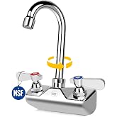 Commercial Hand Sink Faucet 4" Center Wall Mount with 3-1/2" Gooseneck | Brass with Chrome Finish, Leak-Free Ceramic Cartridge, Dual Lever Handles, for Bar, Restaurant Kitchen, Laundry