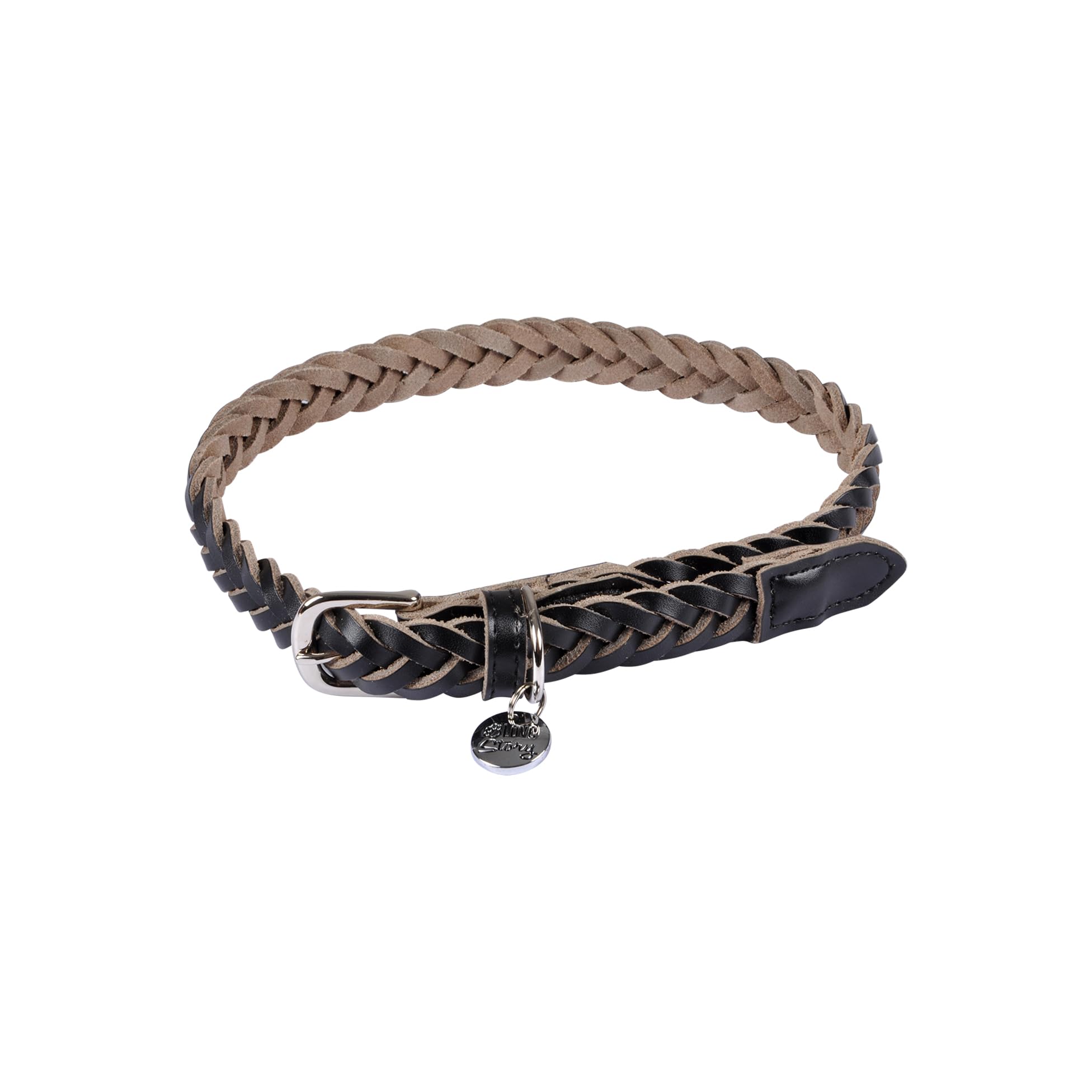 Love Story, Braided Leather Collar Adjustable 45 to 65 cm Black