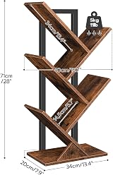 HOOBRO Tree Book Shelf 71 cm 4-Tier Small Bookcase Rustic Brown Black view 3