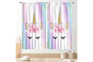 TKUYO Unicorn Curtains for Girls Bedroom, Ombre Rainbow Pink Gold Princess Unicorn Colorful Blackout Drpaes for Girls Kids Baby Room Living Room Nursery Window Treatments 2 Panels Sets, 42"x63" Inch
