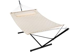 ANOW Outdoor Hammock with 12 Feet Heavy Duty Steel Stand, Two Person Hammock with Stand Included, 450 LBS Weight Capacity, Cream