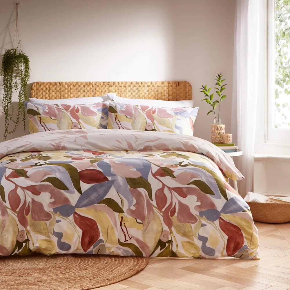 furn. Amarosa Duvet Cover Set – Hand-Painted Abstract Floral Reversible Bedding (Plaster – Super King)