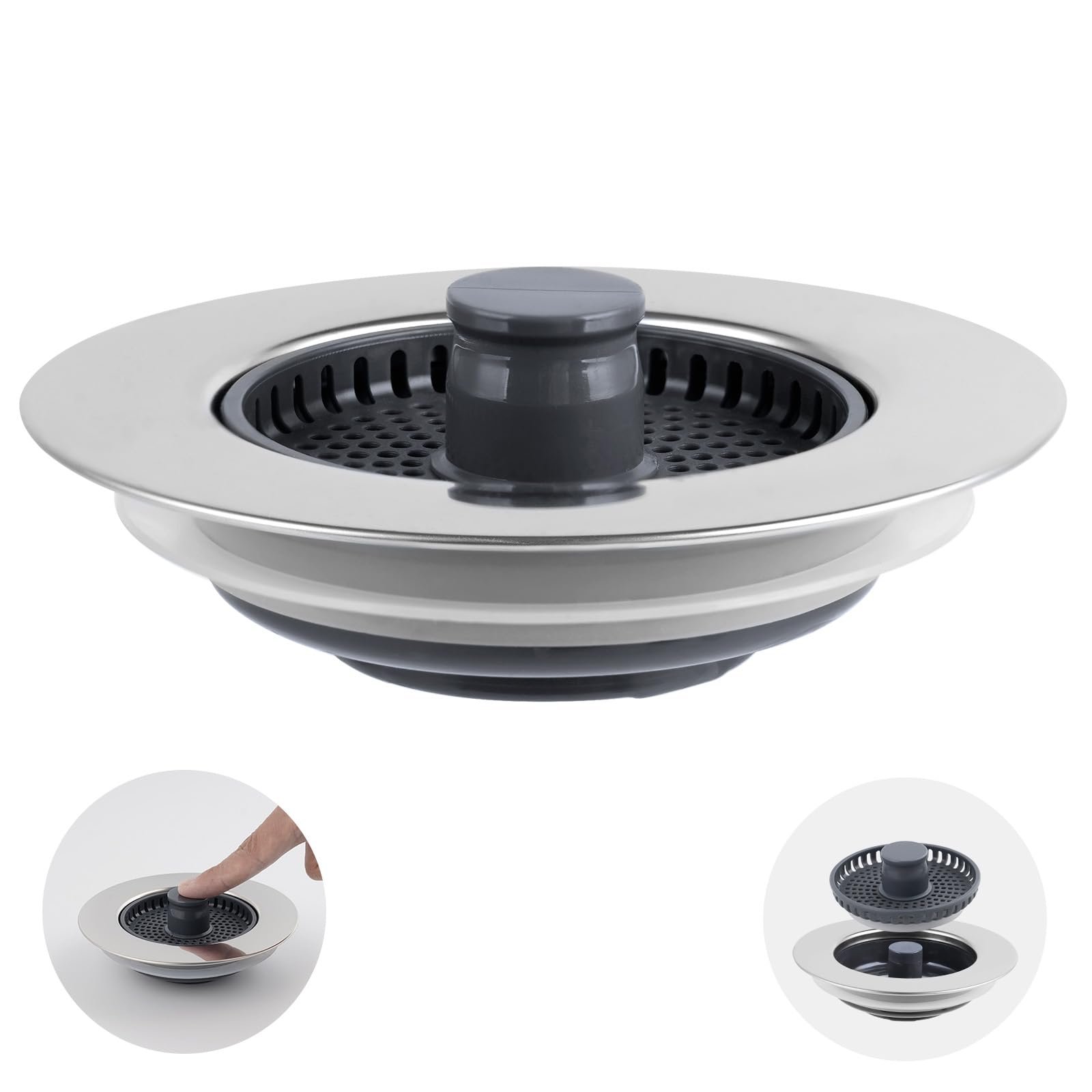 iFealClear Upgraded Kitchen Sink Strainer and Plug Set, 3-in-1 Drain Stopper + Stainless Wrapped Shell, Kitchen Sink Plug Replacement, Suitable for Sink Holes with a Diameter of 75-82mm, Depth > 28 mm