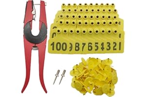 APLAYFULBEE Cattle Ear Tags 001-100 Number Plastic Livestock Animal Tag for Cows Ear Tag Applicator Kit (001-100, Yellow)