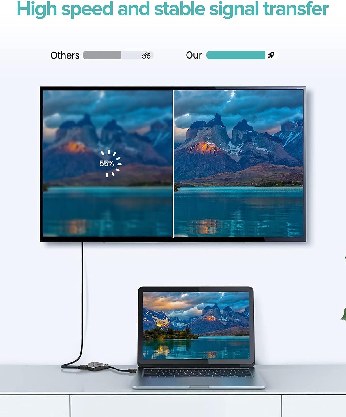 HDMI Splitter 1 in 2 Out, TOPYIYI 4K HDMI Splitter for Dual Monitors with Built-in High Speed Cable, HDCP1.4 Bypass, Supports 4K@30Hz 3D 1080P for Xbox PS4 PS3 Blu-Ray Player Fire Stick Cable Box: Home Audio & Theater