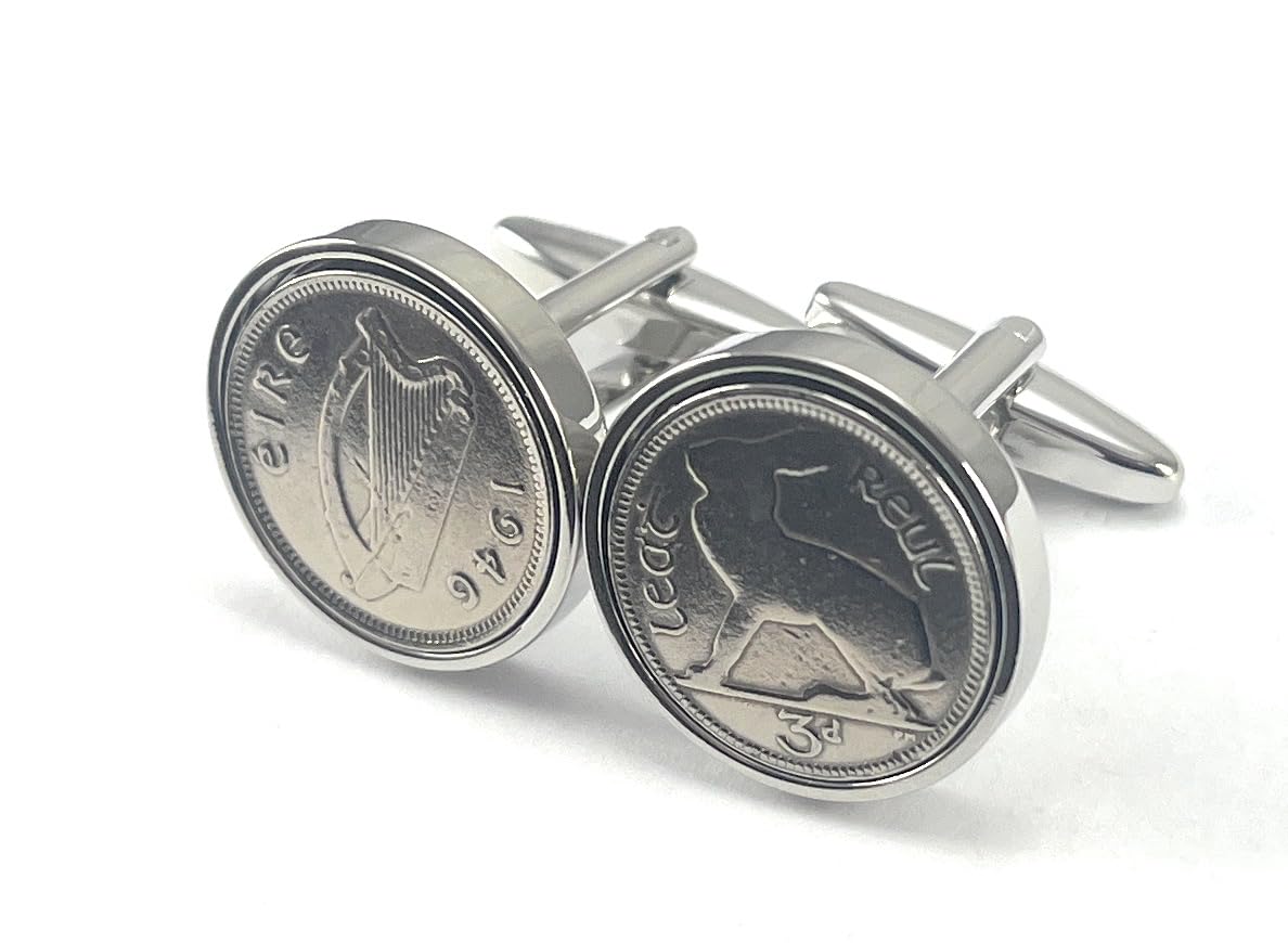 1946 80th Birthday Irish Threepence coin cufflinks - Great gift idea 1946 3d