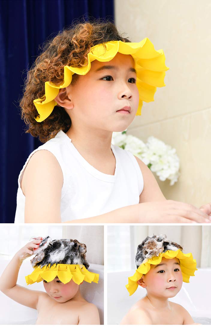 Baby Silicone Shower Cap Bathing Hat, Adjustable Shower Cap Kids, Infants Soft Protection Funny Safety Visor Cap for Toddler Children (Yellow) : Baby