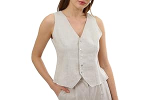 Amazhiyu Pure Linen Sleeveless Vest for Women Button Down V Neck Summer Waistcoat