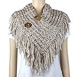 Cable Knit Button Collar Scarf With Fringe