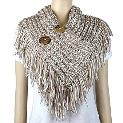 Cable Knit Button Collar Scarf With Fringe Cable Knit Button Collar Scarf With Fringe