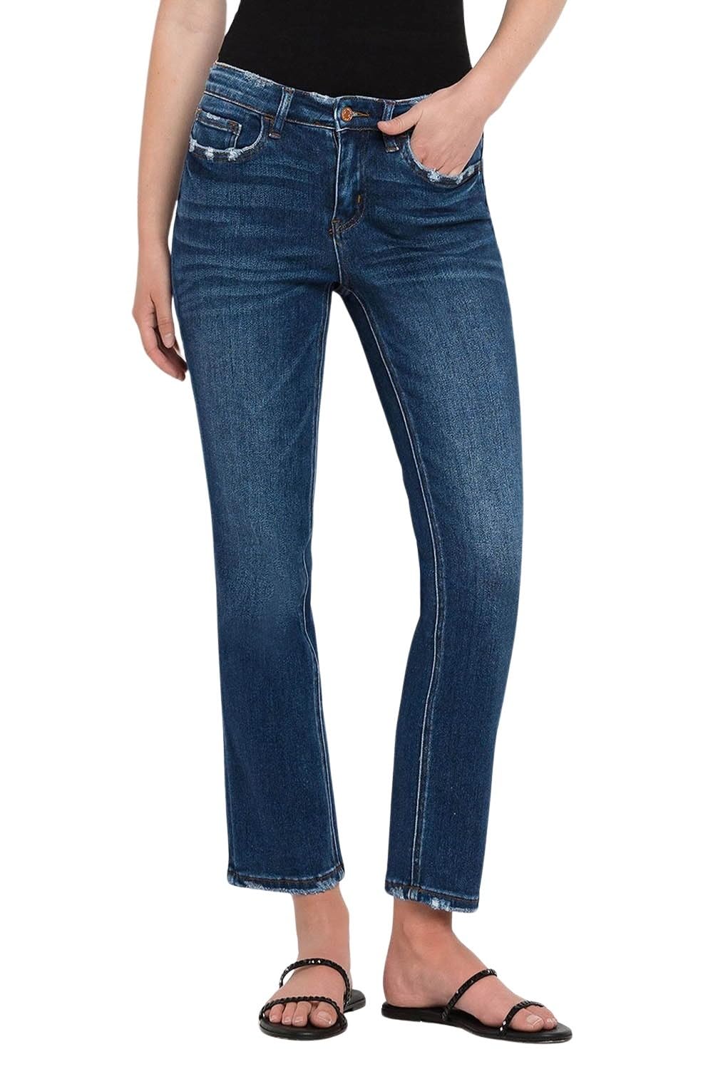 Photo 1 of Flying Monkey Women's Mid-Rise Ankle Slim Straight Leg Jeans in Wax Plant (28, Wax Plant)