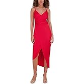 Siena Womens Sleeveless V-Neck Matte Satin Faux Wrap High-Low Dress