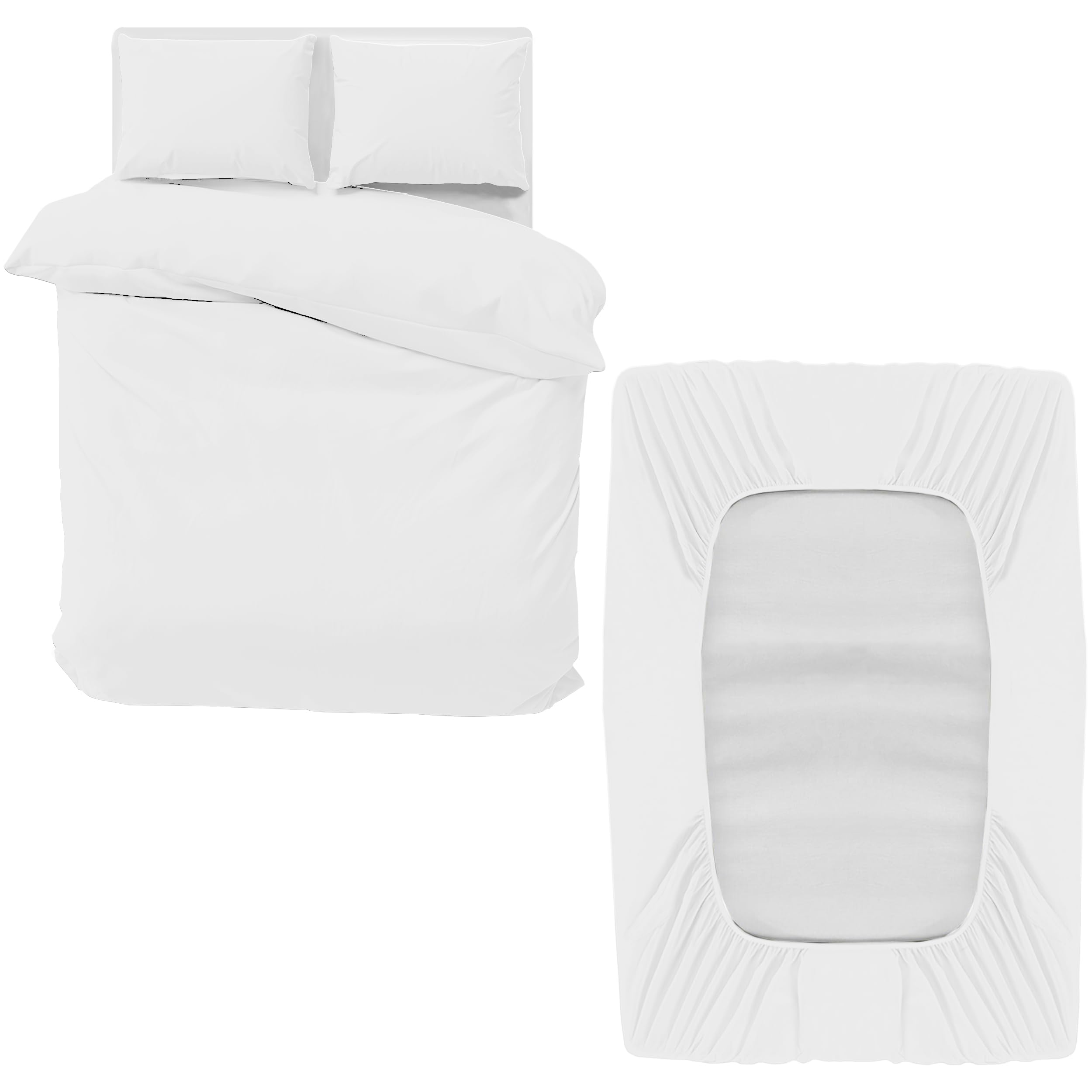 MOONLIGHT20015 Super King Bedding Set 4 Piece Duvet Cover Fitted Sheet with Pillow cases Soft Brushed Microfiber Duvet Cover sets White