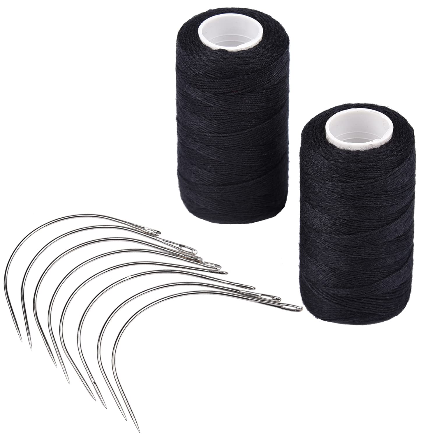 MFUOE 18 Pieces Hair Extension Weave Set with Hair Extension Thread and C-Curve Type Needles for Weaving Sew Decoration Hair Extension Hair Weaving（Black） — image 1