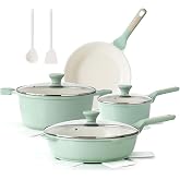 SENSARTE Nonstick Ceramic Cookware Set Large 13-Piece, Healthy Pots and Pans Set Dishwasher Safe, Non-toxic Kitchen Cooking Set with Stay-Cool Handles, Induction Compatible, PFAS Free, Green
