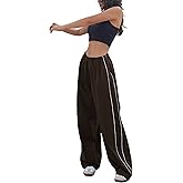 Springrain Womens Wide Leg Track Pants Slouchy Stripe Detail Jogger Sweatpants with Pockets