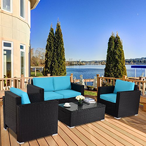 TANGKULA 4PC Patio Rattan Sofa Outdoor Garden Modern PE Wicker Rattan