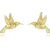 KECHO 14K Gold Hummingbird Stud Earrings for Women, Real Gold Tiny Bird Earrings