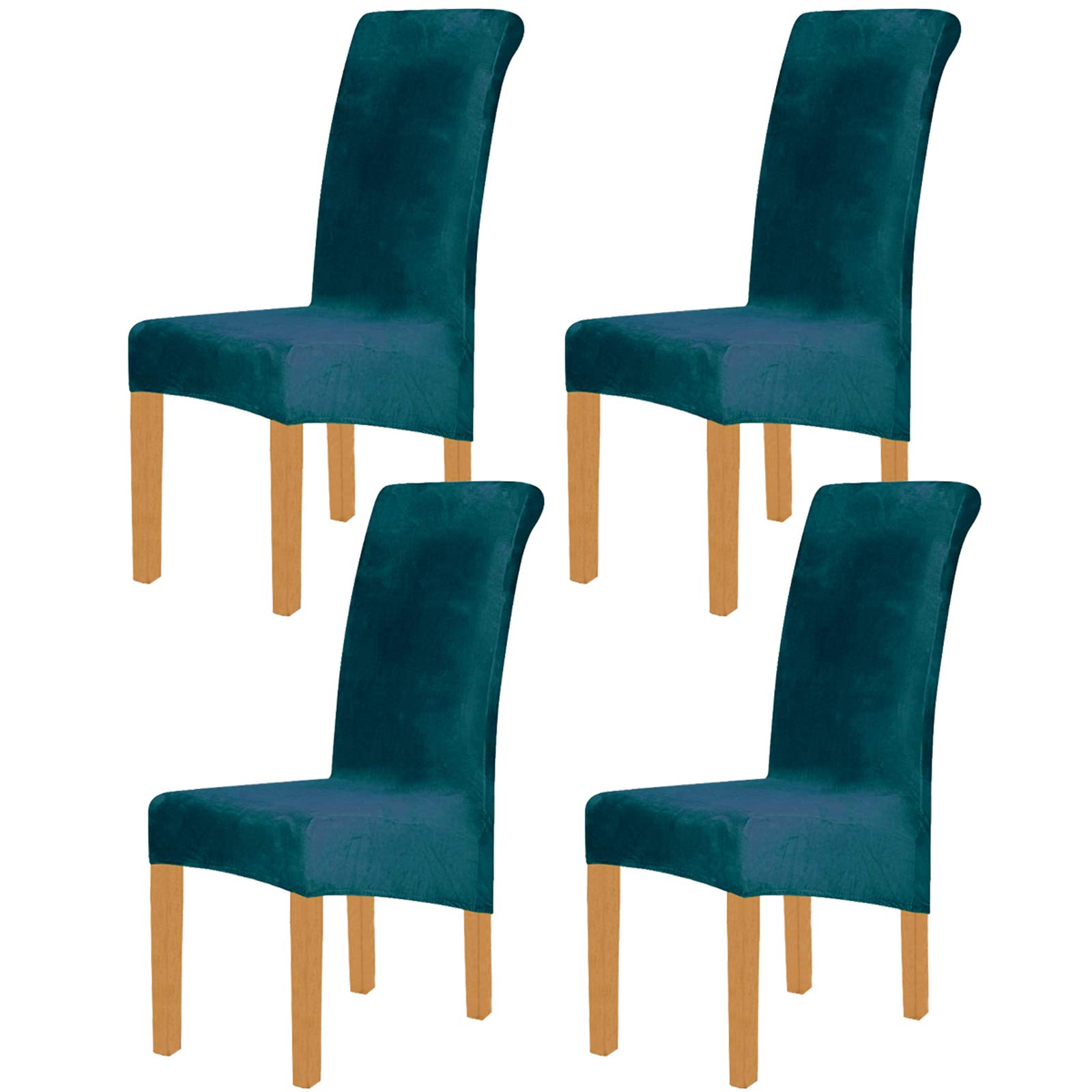ele ELEOPTION Spandex Velvet Stretch Large Size Chair Covers Removable Dining Chair Slipcovers Washable Chair Covers for Dining Room, Hotel, Banquet (No chairs) (Peacock green, Pack of 4)