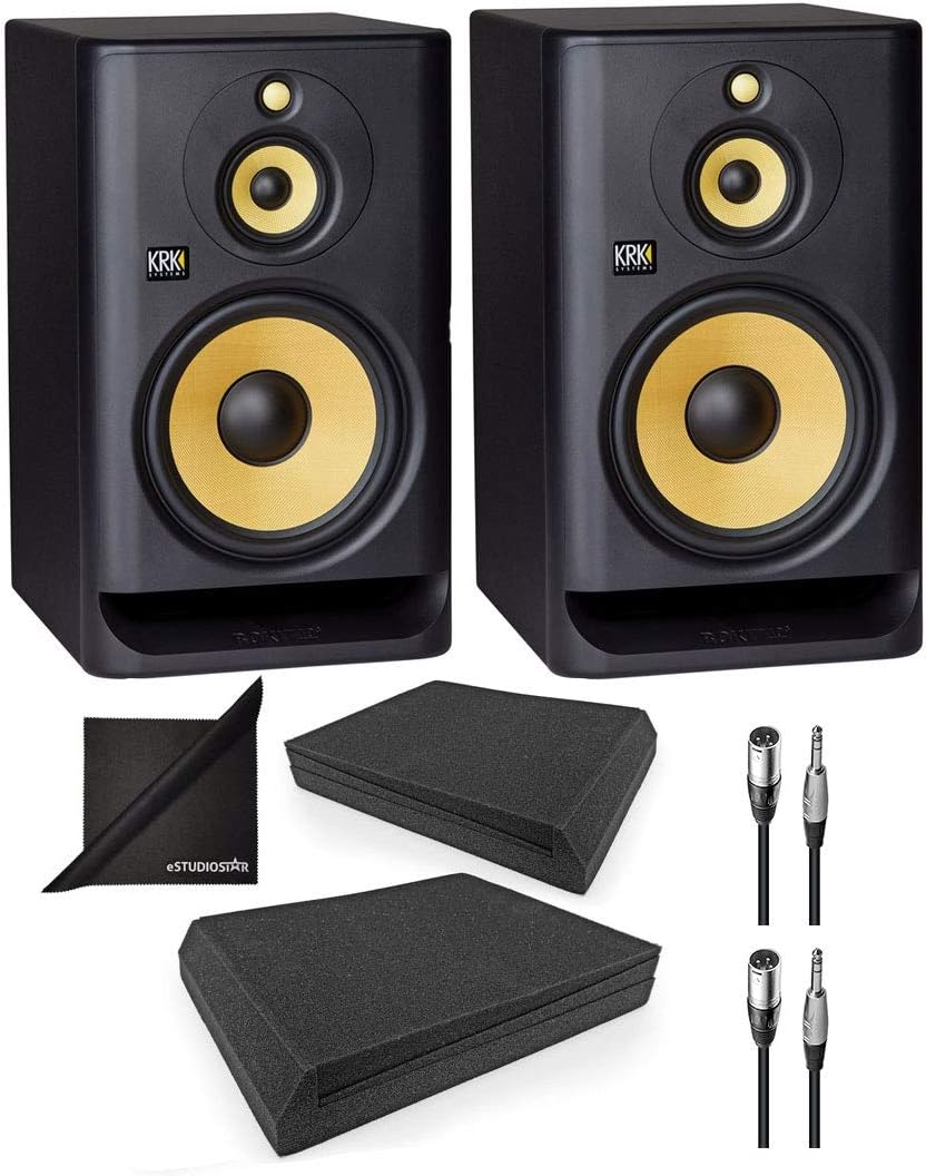 KRK ROKIT RP103G4 Powered Studio Monitor Speaker w/AxcessAbles Speaker Isolation Foam Pads, Audio Cables and Polishing Cloth