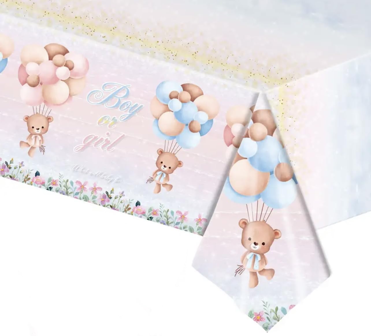 Love Balloons Bedfordshire Girl or boy gender reveal plastic disposable table cloth 274x137 cm